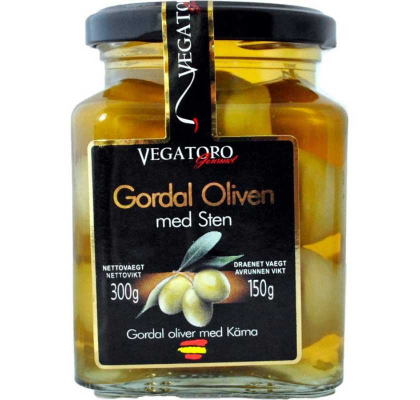 glasburk med Gordal grna oliver 300g