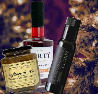 Franska julmarmaelad, granatppelvinger och granskottsolja