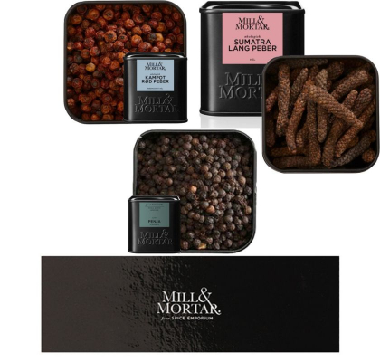 Tre fina pepparsorter i presentask i gruppen Skafferi / Delikatessldor och korgar hos Freakykitchen.se (12472)