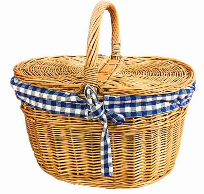 Picknick-korg i pil med lock och blrutigt tyg