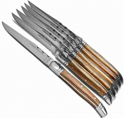 Kttknivar med handtag av tr  Laguiole 6st