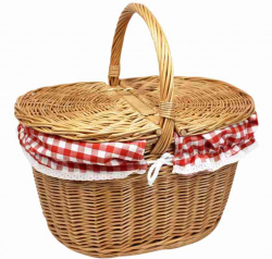 Picknick-korg i pil med lock och rödrutigt tyg