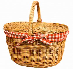 Picknick-korg i pil med lock och rdrutigt tyg