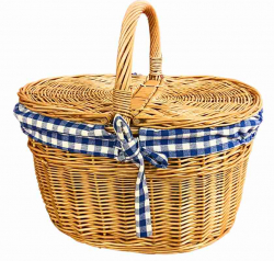 Picknick-korg i pil med lock och blrutigt tyg