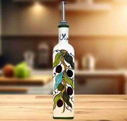 Olivoljeflaska kantig i keramik med oliver