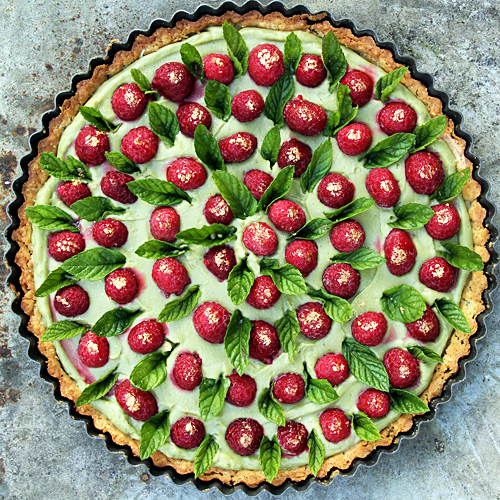 Matcha- & hallontarte