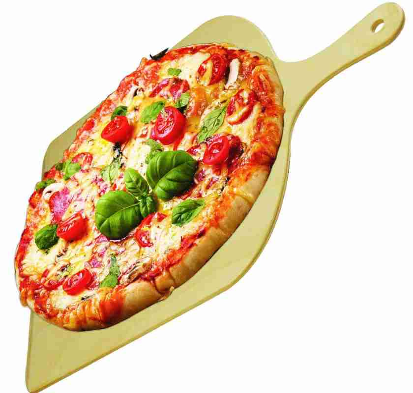 Pizzapeel & br�dspade i tr� med pizza Eppicotispai med pizza