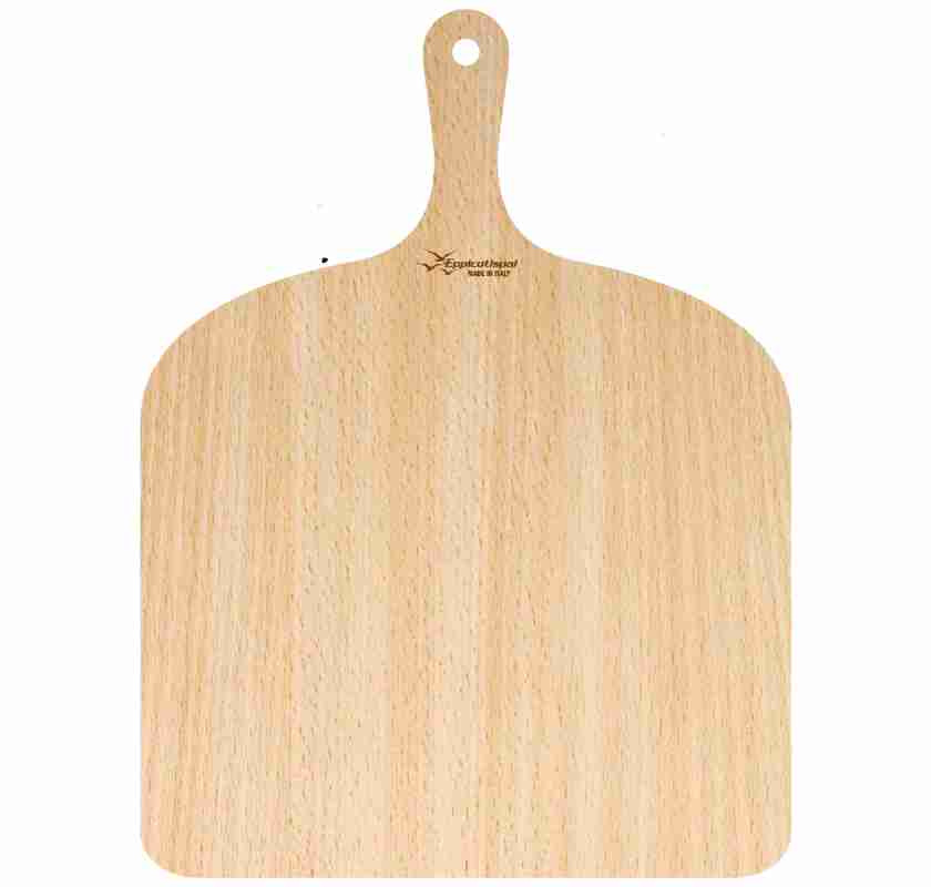 Pizzapeel & br�dspade i tr� med pizza Eppicotispai frilagd bild