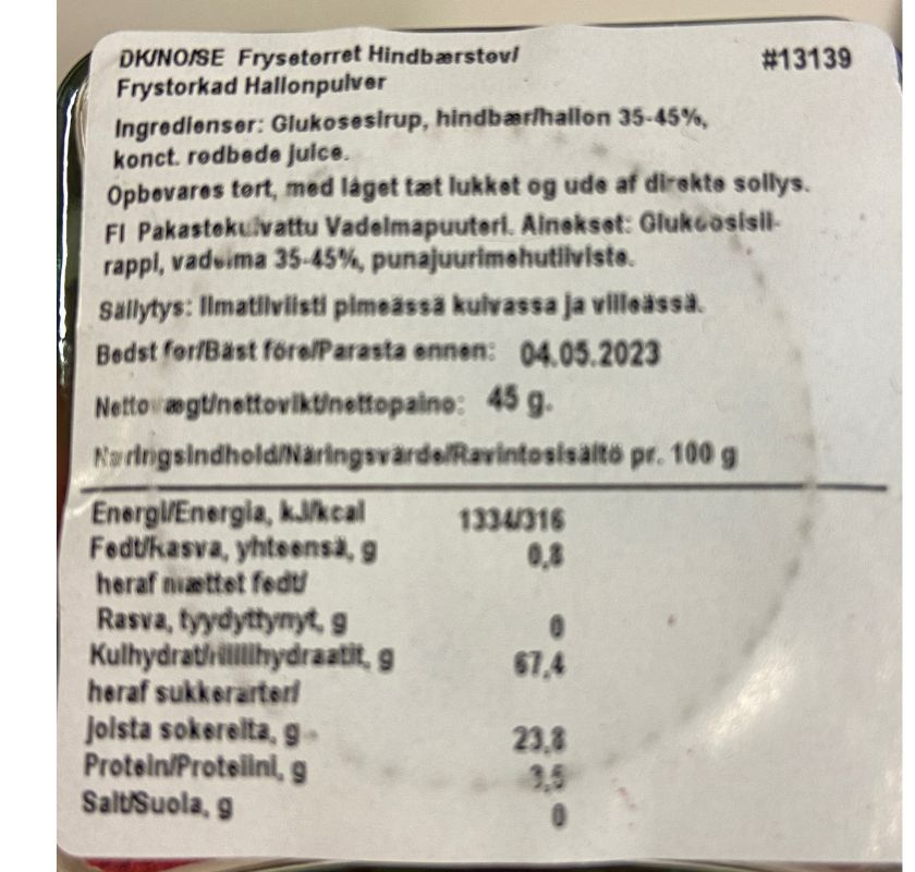 Hallonpulver fr�n Mill & Mortar undersida med inneh�ll