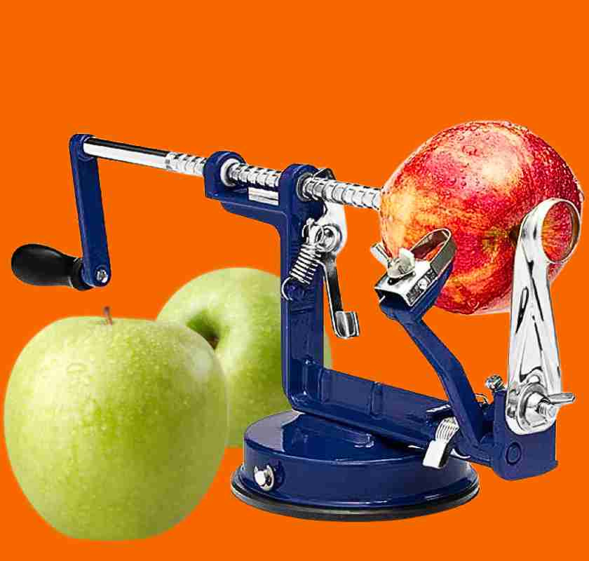 Bl� �ppelskalare Moster Hulda med �pple mot orange 