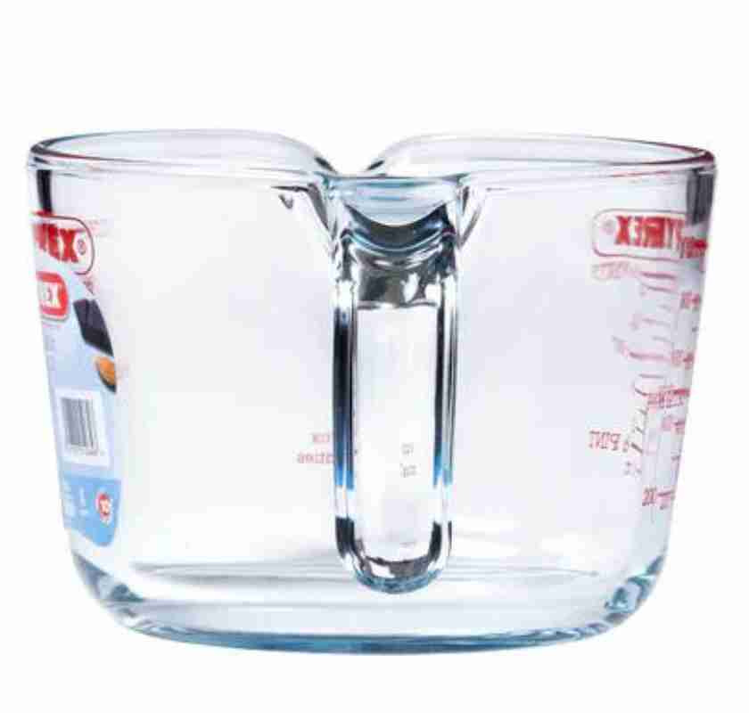 Pyrex literm�tt i tjockt glas, detalj med handtager