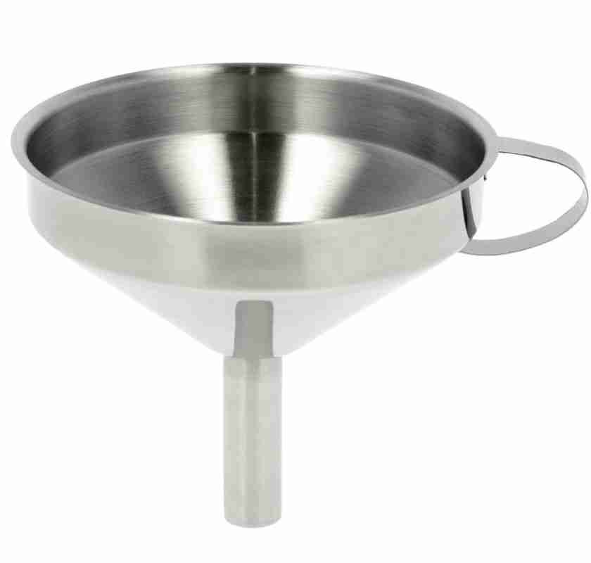 Tratt med sil i rostfrittst�l fr�n sidan