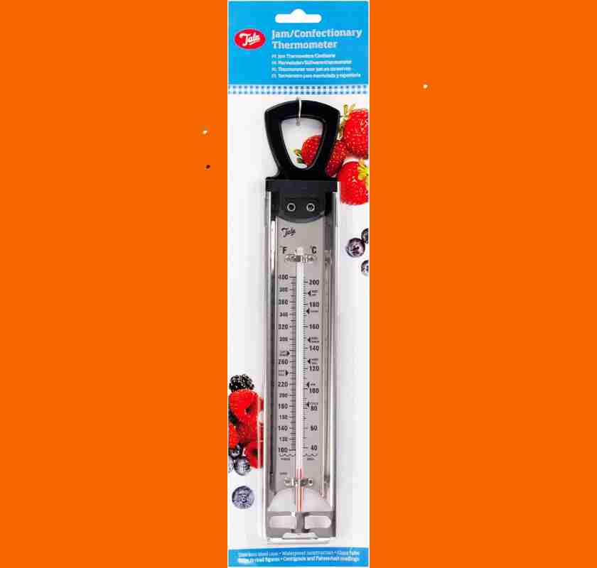 Sylttermometer, frityrtermometer & konfekttermometer till 220�C Tala f�rpackning mot orange