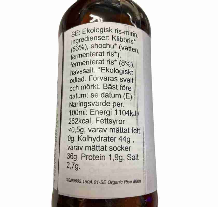 Mirin ekologisk Clearspring etikett, svensk text 