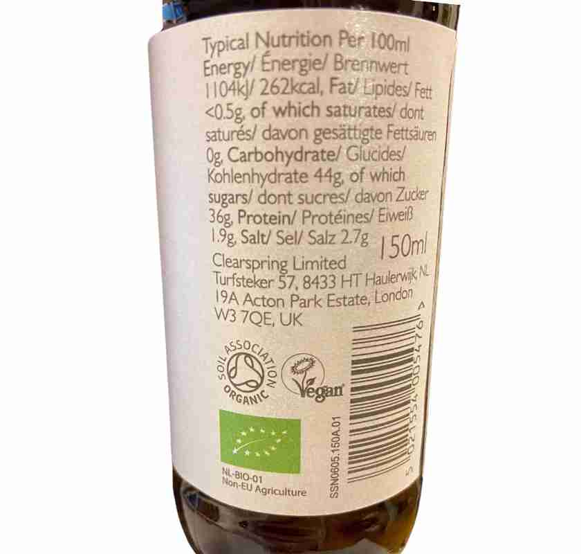 Mirin ekologisk Clearspring etikett, svensk text 