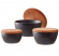 3 svarta stengodsskålar med lock i trä Skålset 3 delar svart bitz
