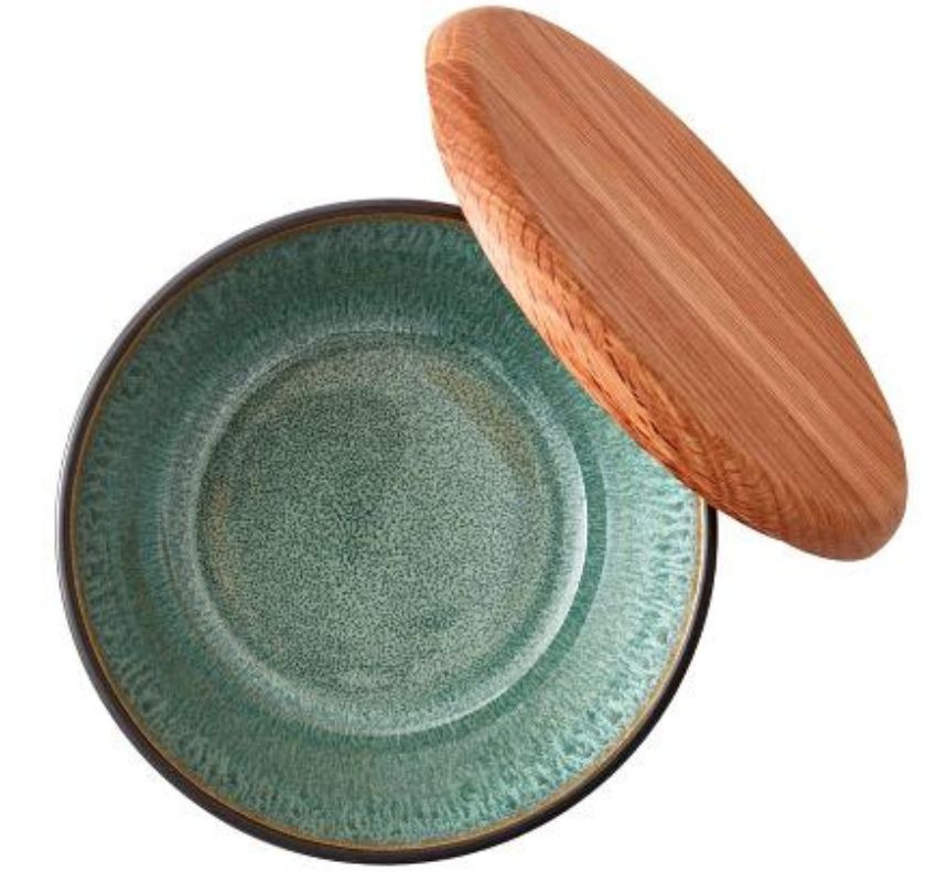 Sk�lset 3 delar svart stengods med gr�n glasyr UTG�TT