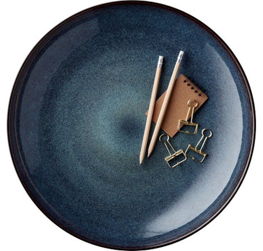 Stort fat svart med bl� glaserad insida 40cm