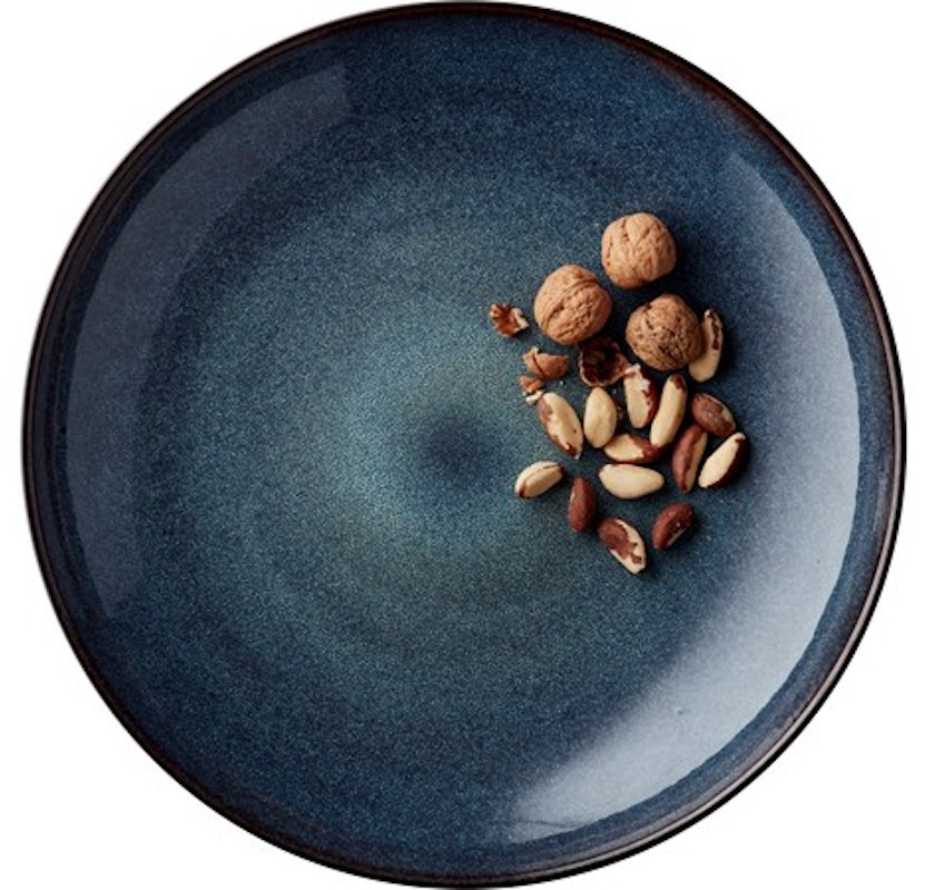 Stort fat svart med bl� glaserad insida 40cm