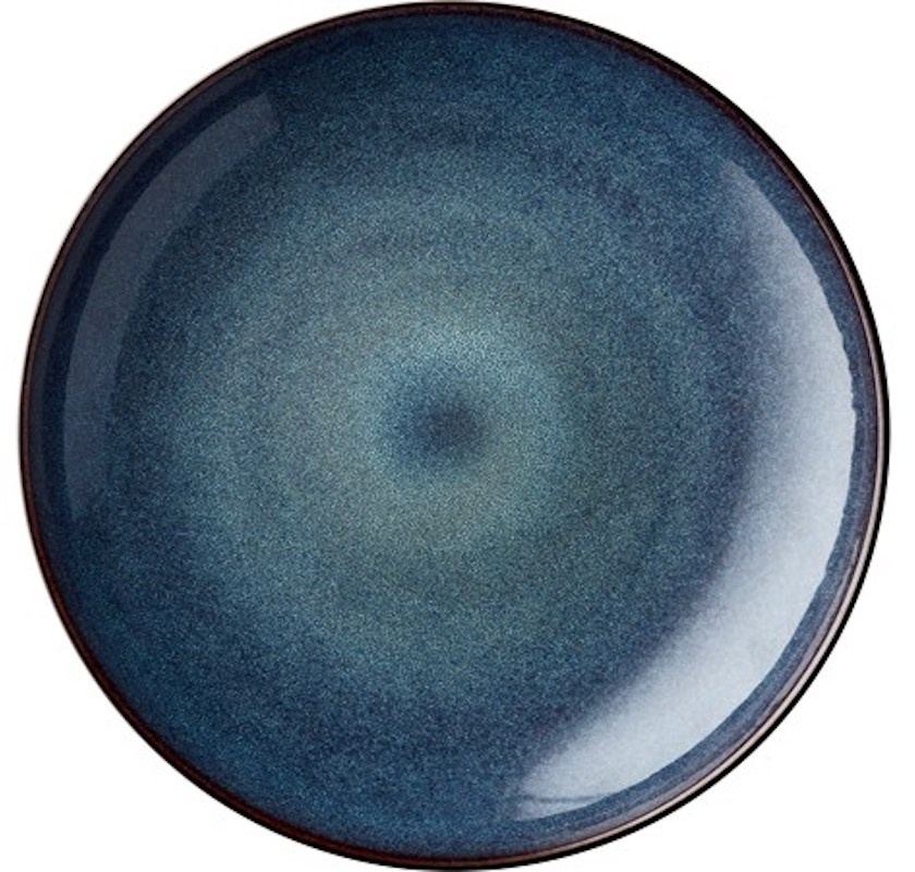 Stort fat svart med bl� glaserad insida 40cm