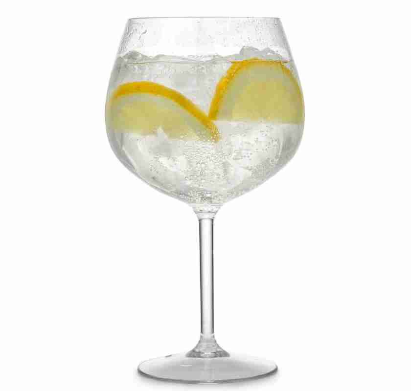 Gin & tonicglas okrossbart i plast med dring och citronskivor