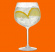 Balloonglas fr vin eller GT i plast med citroner och is mot orange bakgrund