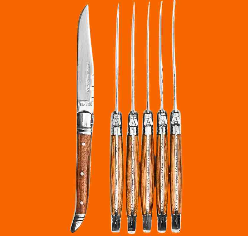 Grillknivar med handtag av tr� Laguiole 6st mot orange