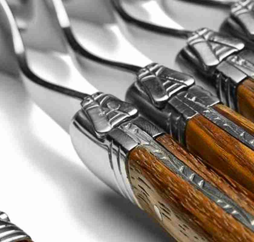 Laguiole gafflar med handtag av tr� n�rbild p� flugan