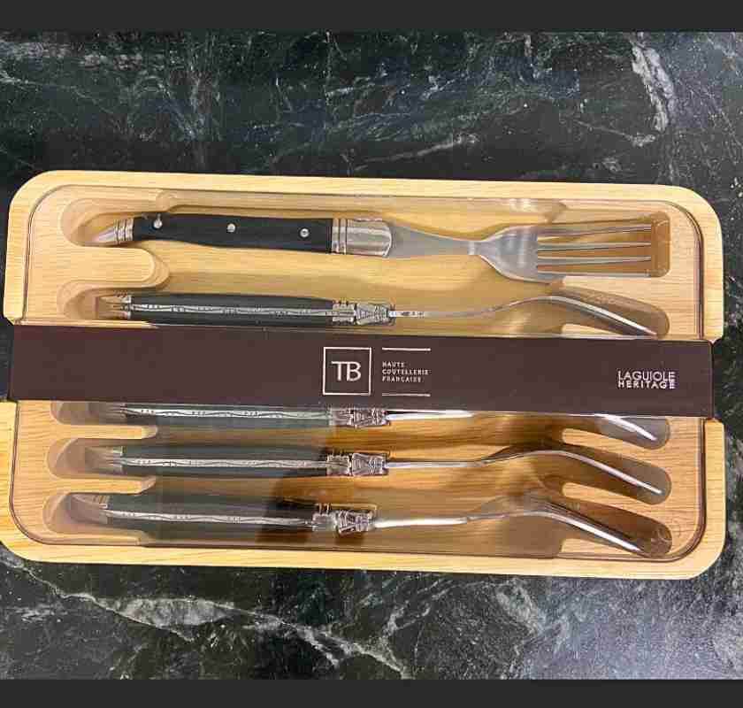 Gafflar med svarta handtag Laguiole 6st i tr�ask