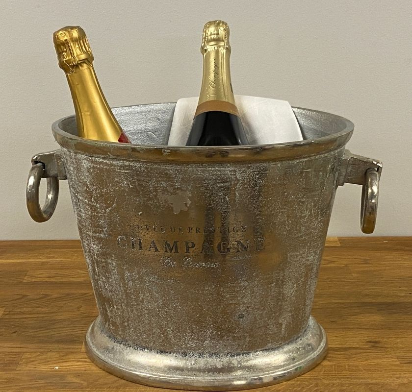 Champagnekylare hink oval i vintage-look med 2 buteljer