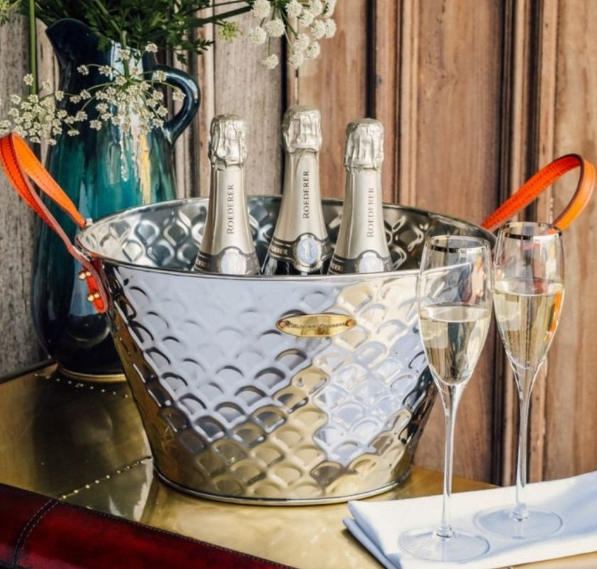 Champagnebad med l�derhandtag 3 buteljer