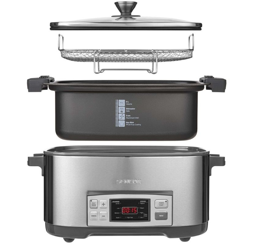 Sencor slow cooker rostfri alla delar frilagda 