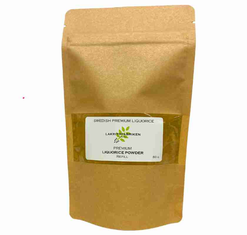 Lakritspulver Premium i brun refillp�se 80 gram