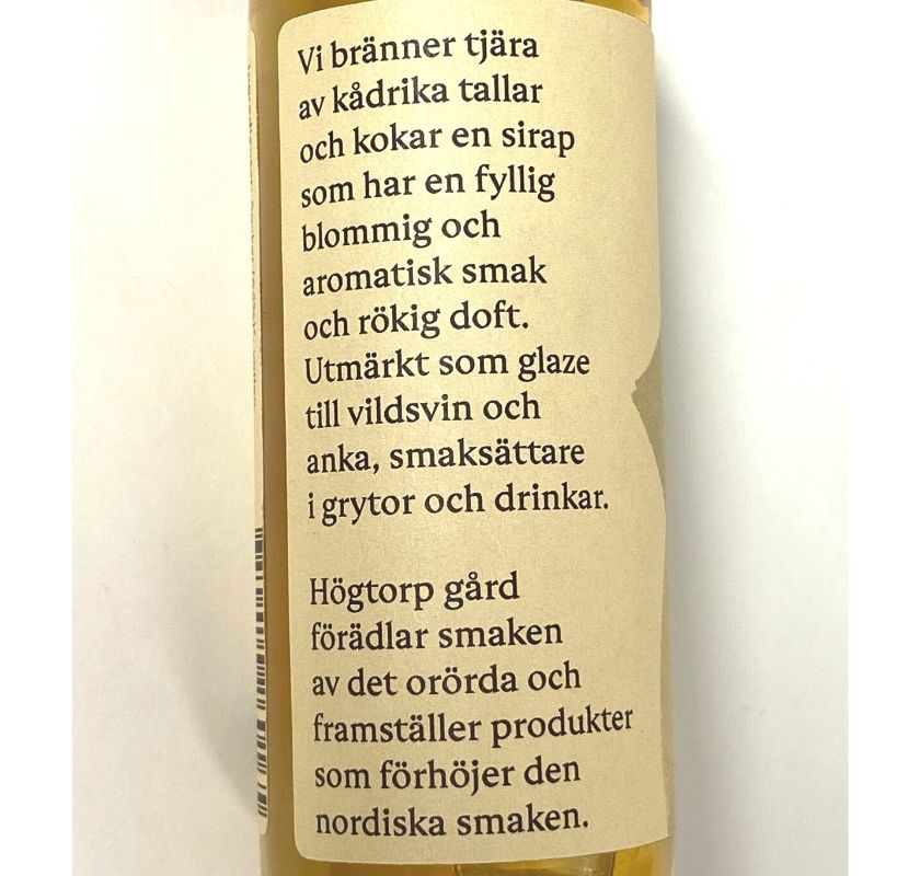 Tj�rsirap fr�n H�gtorp G�rd ekologisk, flaskans baksida