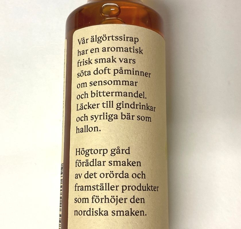 �lg�rtssirap fr�n H�gtorp G�rd ekologis, Flaskans baksida