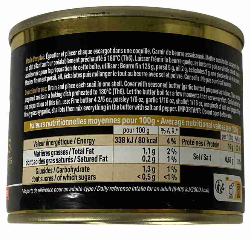 Sniglar vilda fr�n Bourgogne 24st baksidan av burken