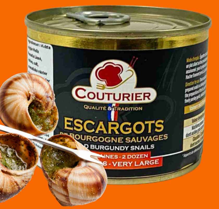 Sniglar i burk 24 st stora escargots mot orange bakgrund