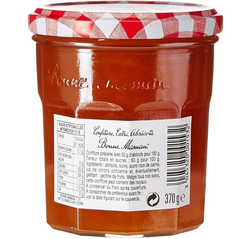 Aprikosmarmelad BONNE MAMAN baksida