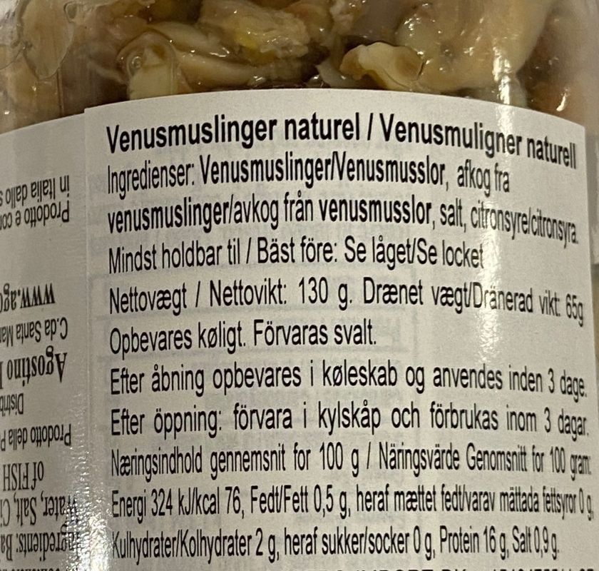 Vongole italienska skalade musslor