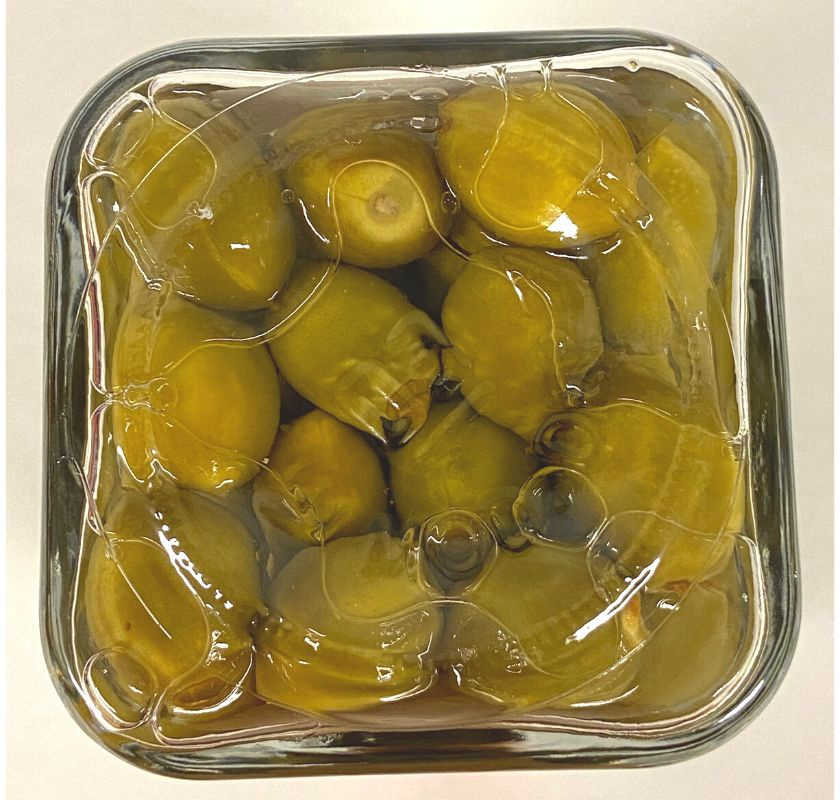 undersidan av burken med Pesche Nane in Agrodolce