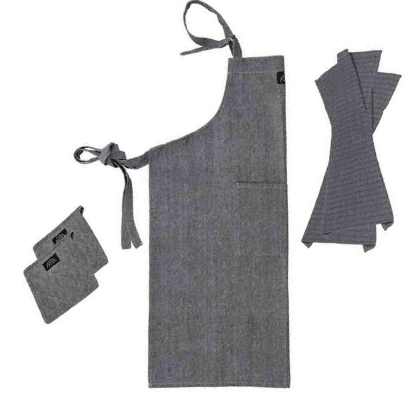 grytlappar, f�rkl�de och k�kshanddukar i gr�tt Pillivuyt