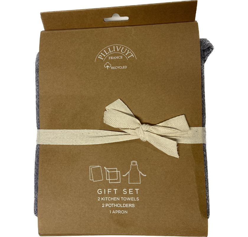 F�rkl�de, grytlappar, k�kshanddukar i set gr�tt UTG�TT