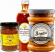 Espelette-kombo Tre produkter med espelettepeppar. Ren espelette, espelettesenap och en chilisås med espelette