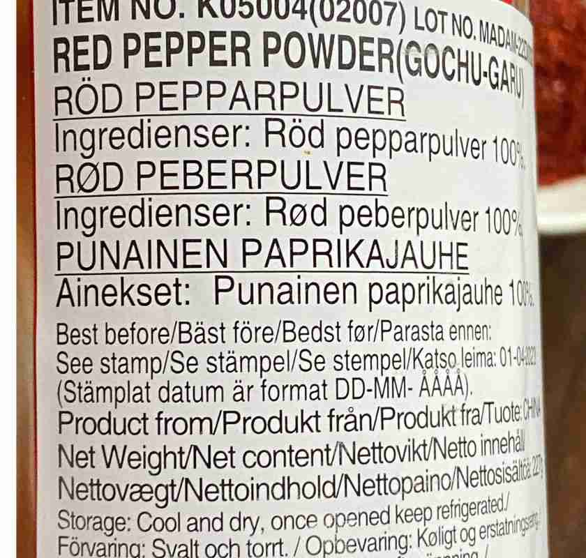 Gochugaru koreansk chili inneh�ll