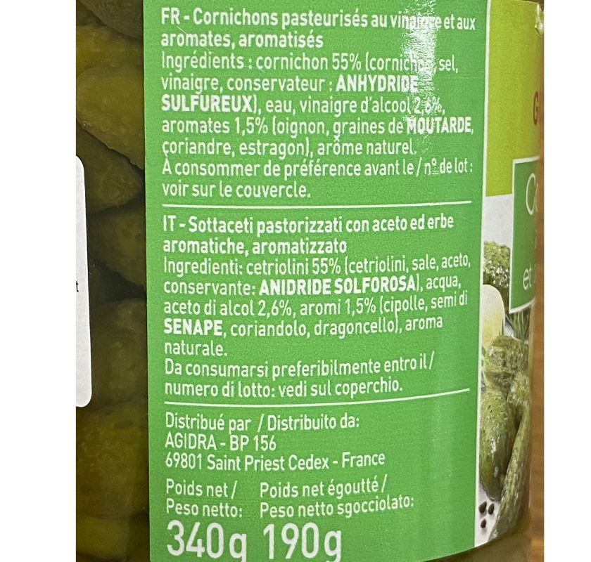 Cornichons i glasburk inneh�ll