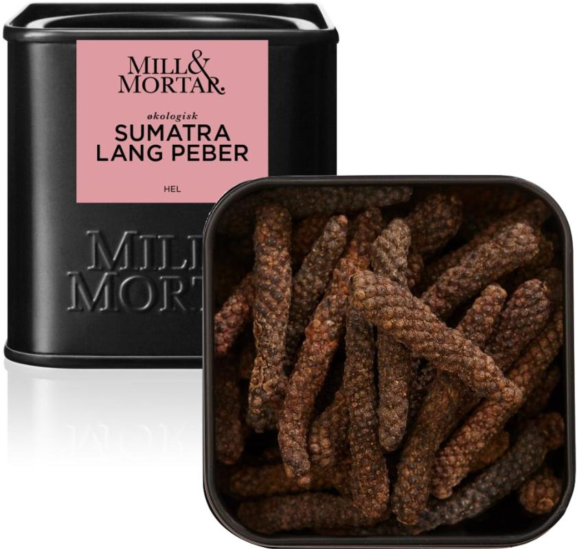 L�ngpeppar fr�n sumatra ekologisk Mill & Mortar i fin svart burk