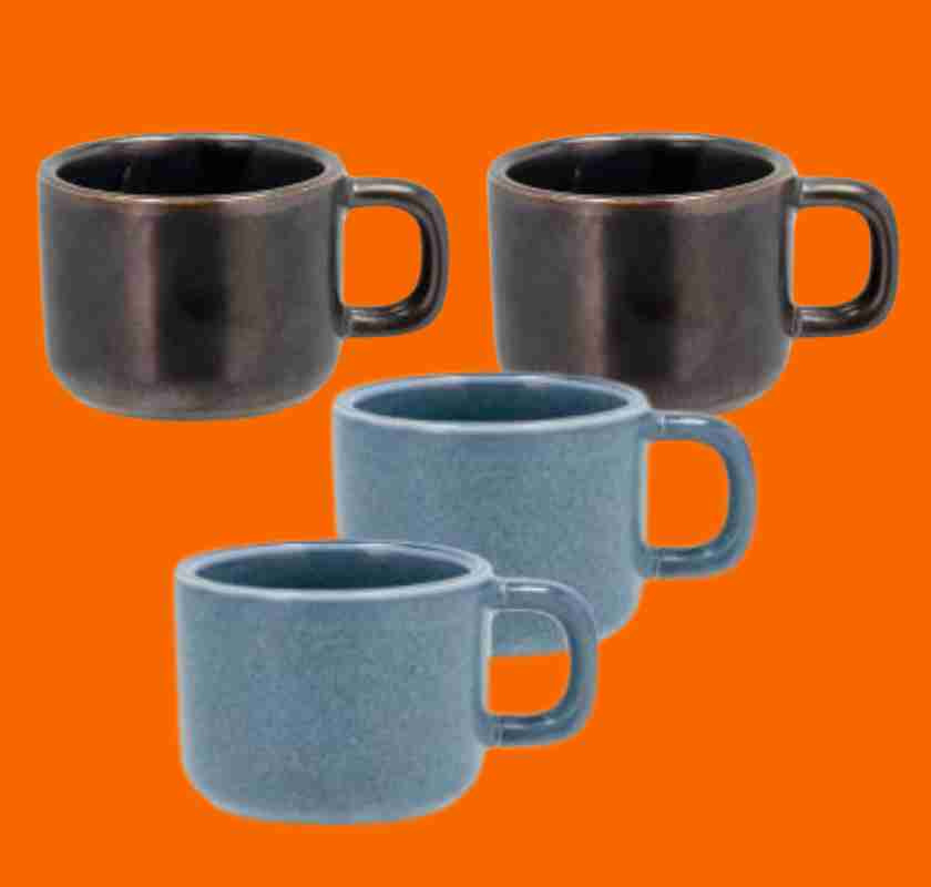 Espressokoppar Fjord 2-pack svarta och bl� mot orange bakgrund