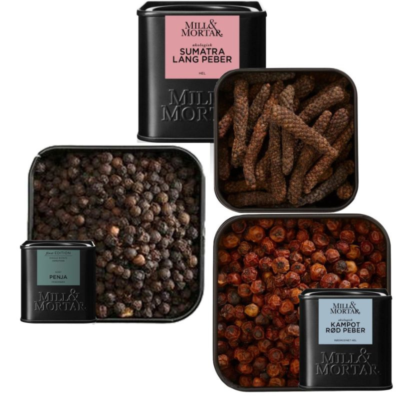 Tre fina pepparsorter i presentask