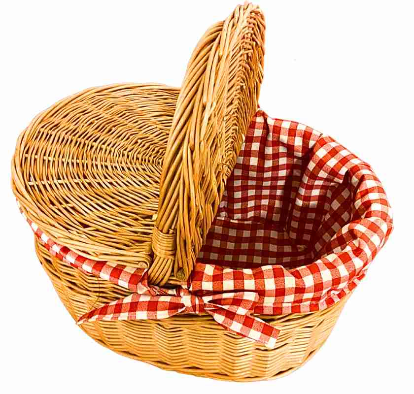 Korg f�r utflykti pil med lock och r�drutigt tyg