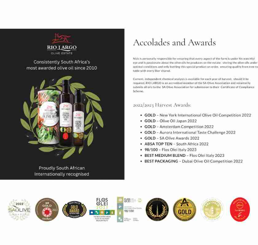 �versikt p� priser 2022/23 som RioLargo vunnit